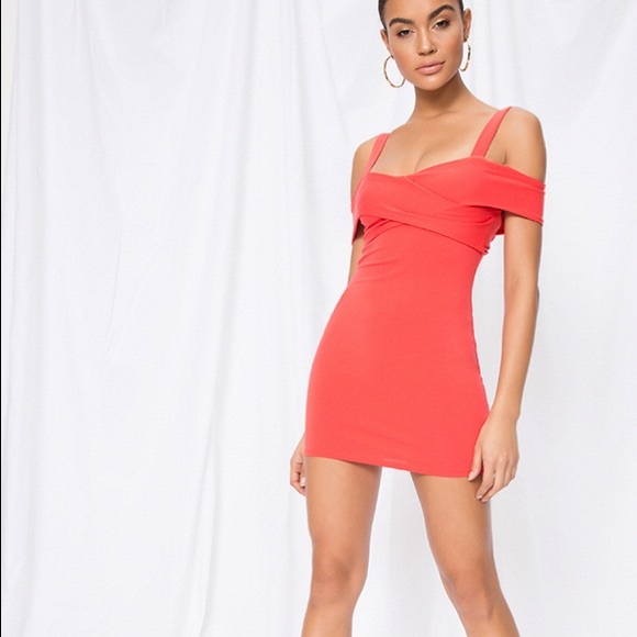 ASOS Dresses & Skirts - Cold Shoulder Coral Mini Bodycon Dress NWT